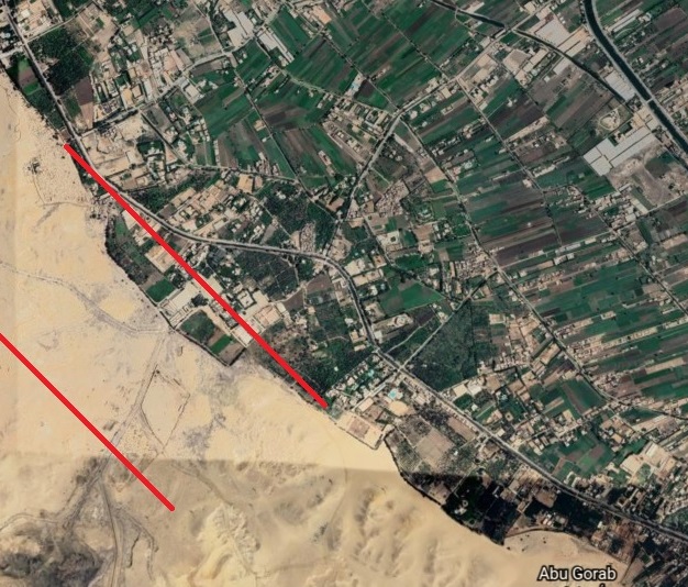 خريطة توضح طول الشريط الصحراوي الملاصق لقرية بني يوسف